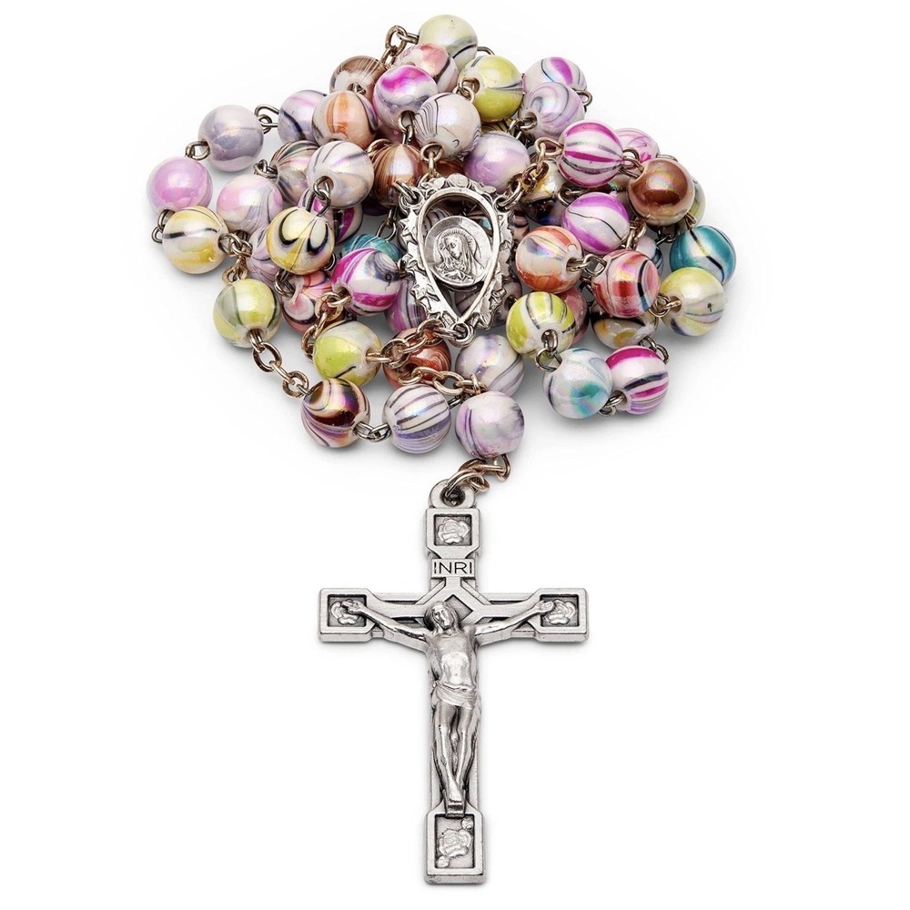 Multicolor Catholic Rosary in 0,31" Arlecchino Beads with a Decorated Our Lady o